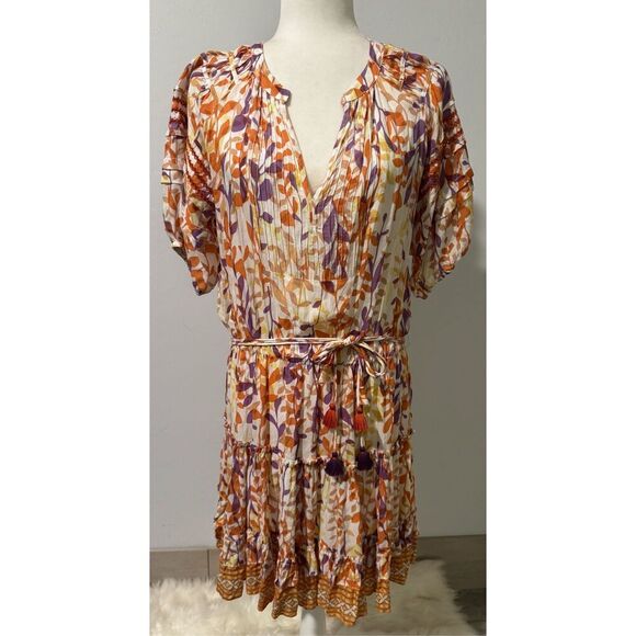 Poupette st Barth boho leaf multi color mini dress M - Picture 1 of 11